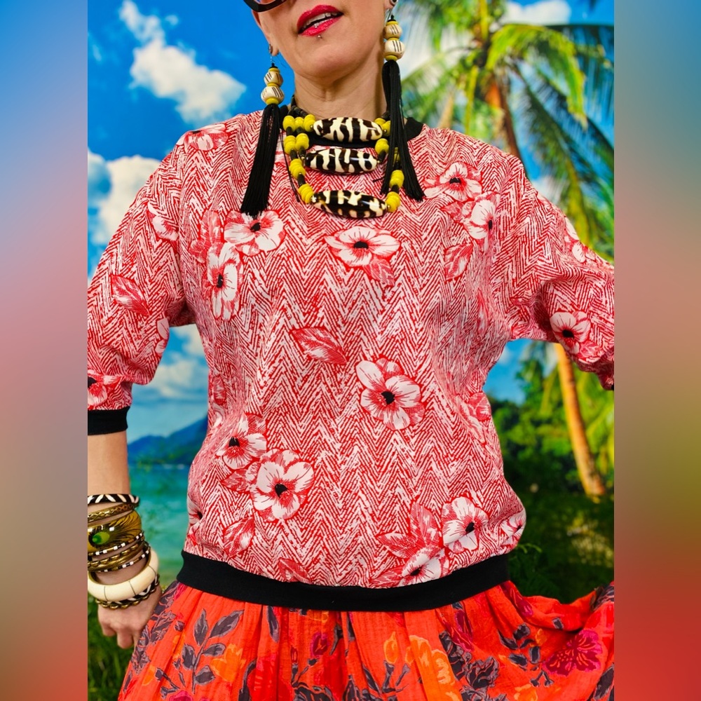 Vintage Hawaiian Print Blouse